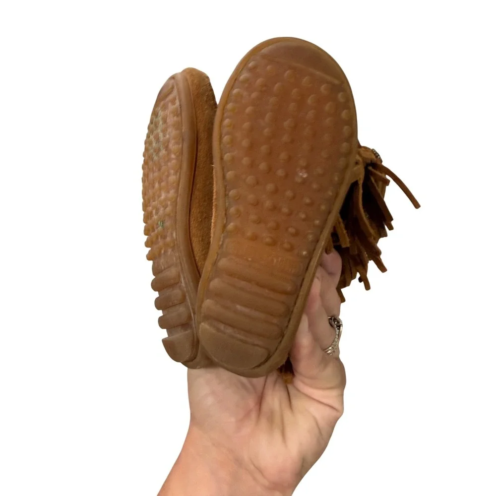 Minnetonka Toddler 3 Layer Fringe Boots Brown Suede Moccasin Zipper Size 7 2652